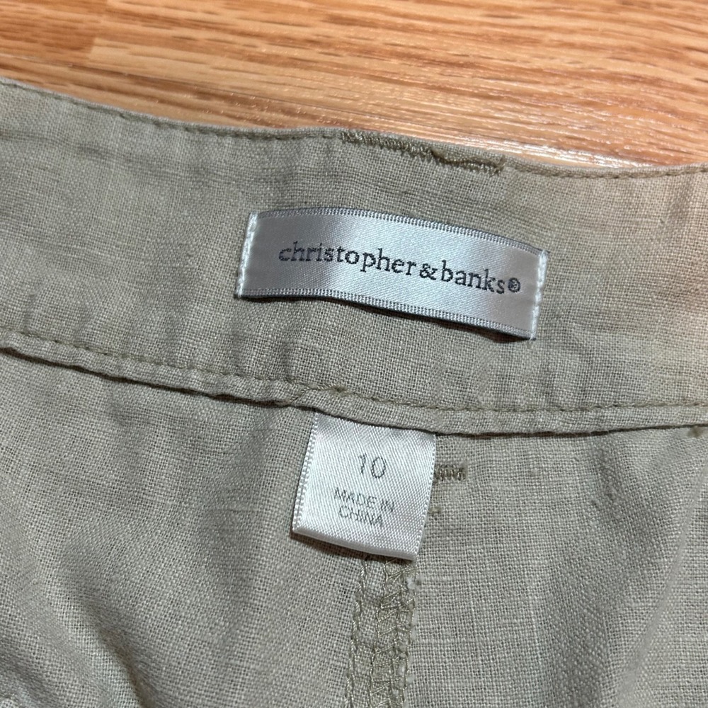 Christopher & Banks Tan Linen Blend Cropped Capri Pants Drawstring Hem Size 10 - Picture 4 of 6